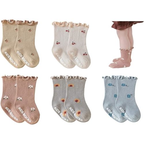 FYLuoke Baby Toddler Ruffle Lace Socks Girls Uniform Stockings Infants Casual Cotton Cute Princess Frilly Dress Socks - 0-6 Months - 5 Colors