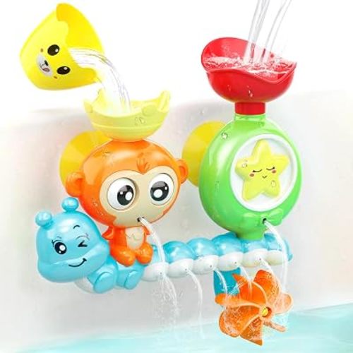 G-WACK Bath Toys for Toddlers Age 1 2 3 Year Old Girl Boy, Preschool New Born Baby Bathtub Water Toys, Durable Interactive Multicolored Infant Toy, Lovely Monkey Caterpillar,Strong Suction Cups Blue
