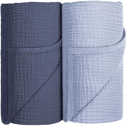 Susurration Muslin Swaddle Blanket Baby,100% Cotton Baby Receiving Blanket Soft Thin Baby Swaddle Blanket for Unisex Newborn 40x40in 2Pack (Navy Blue)