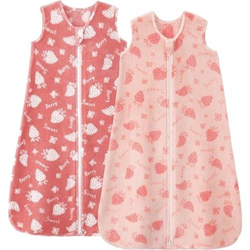 Fleece Baby Sleep Sack 6-12 Months 2.0 Tog Baby Wearable Blanket with 2-Way Zipper Warm Sleeping Sack for Toddler Infant Newborn - Medium Pink Strawberry