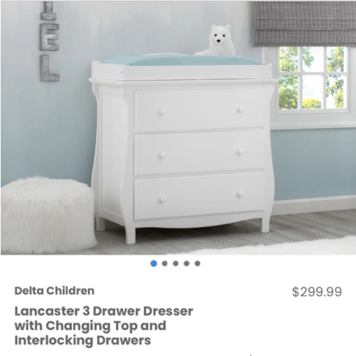 Lancaster 3 Drawer Dresser with Changing Top and Interlocking Drawers | Delta Children