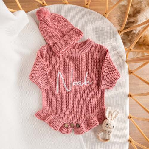 Chunky knit frill leg newborn announcement romper – KnittyBaby