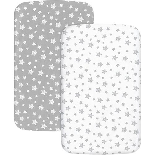 Bedside Sleeper Bassinet Sheets 2 Pack Compatible with Mika Micky & MiClassic & Milliard Bassinet, Fit Most Bedside Sleeper Bassinet Mattress, Grey&White