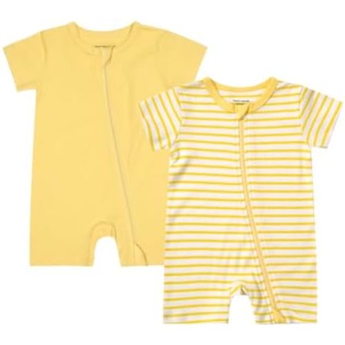 Teach Leanbh Unisex Baby 2 Pack Pajamas Cotton Short Sleeve 2 Way Zipper Stripe Soild Romper Jumpsuit Sleep and Play