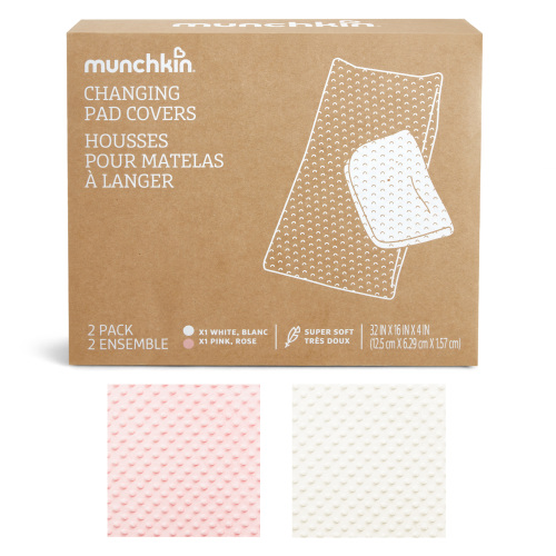Munchkin Soft Textured Infant Changing Pad Covers, Pink/White, 2 Pack