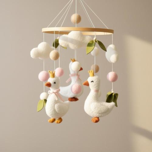 Duck Baby Mobile, Handmade Wool Felt Nursery Decor