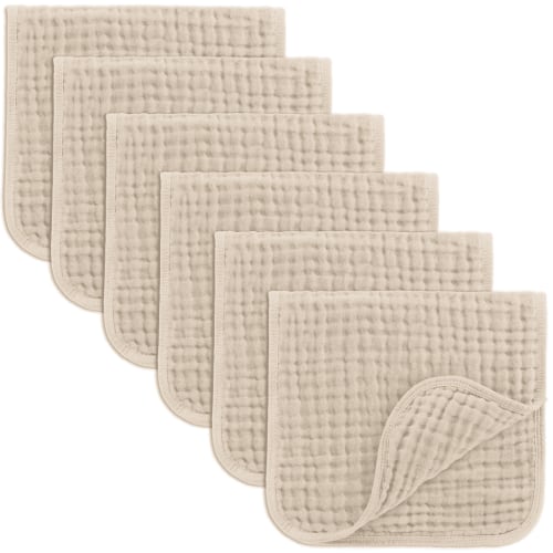 Comfy Cubs Muslin Burp Cloths - Large 100% Cotton Washcloths, 6 Layers (Cream, 6-Pack, 20"X10")