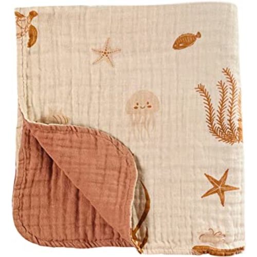 Leyl&Ari Basic Toddler Blanket | Organic Cotton Reversable Toddler Crib Blanket | Gender Neutral (Under The sea Friends)