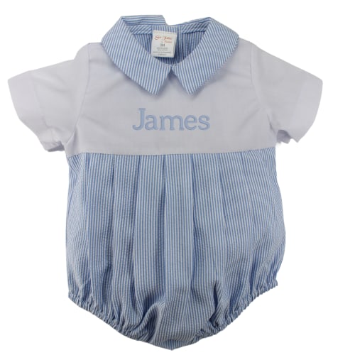 Baby Boys Collared Bubble Romper Blue Seersucker