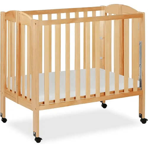 Dream On Me 3 in 1 Portable Folding Stationary Side Crib in Natural, Greenguard Gold Certified, Safety Wheel with Locking Casters, Convertible, 3 Mattress Heights