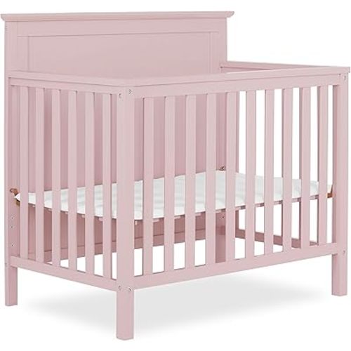 Dream On Me Ava 4-in-1 Convertible Mini Crib in Blush Pink, Greenguard Gold Certified, Non-Toxic Finish, Comes with 1" Mattress Pad, with 3 Mattress Height Settings
