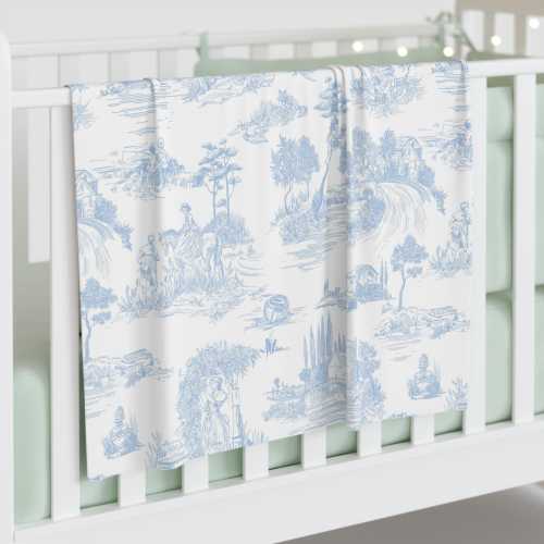 Blue Toile de Jouy Baby Swaddle Blanket