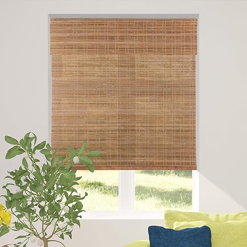 CALYX INTERIORS Cordless Bamboo Roman Shade Blind, Light Filtering, 27" W x 64" H, Ceylon Chestnut