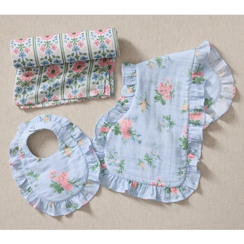 Hill House Home Blue Floral Organic Muslin Gift Set