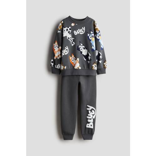 2-PIECE PRINTED SWEATSUIT - Dark Gray/Bluey, 3T
