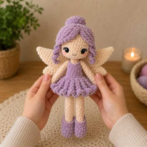 Crochet Fairy Doll Plush, Handmade Pink Amigurumi Fairy Doll, Cute Princess Plushie, Kawaii Angel Doll Gift