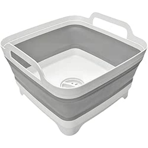 MontNorth Collapsible Wash Basin 9L, Foldable Dish Tub with Drain Plug, Portable Collapsible Dish Basin, Camping Sink for Washing Dishes, Laundry & Kitchen Use,Gray