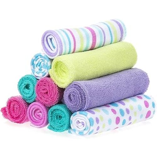 Spasilk Washcloth Wipes Set for Newborn Boys and Girls, Soft Terry Washcloth Set, Pack of 10, Aqua Bubbles, (010-1201)