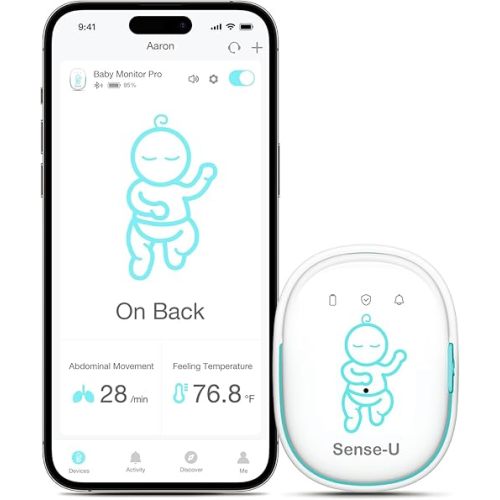 Sense-U Pro Baby Movement Monitor with Arousal Vibration, Movement/Rollover/Overheating Alerts, Audible & App Notifications, Easy Clip-On Design, Smart Sleep Monitor, FSA/HSA Eligible