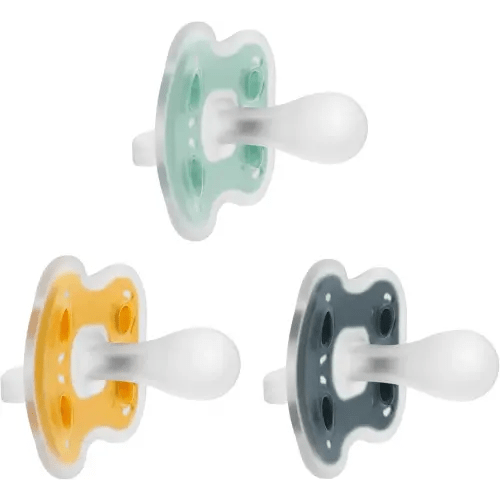 Dr. Brown's Advantage One-Piece Silicone Baby Pacifier, Fully Symmetrical Soother, Dark Gray/Green/Yellow, 6-18m, BPA Free, 3 Pack