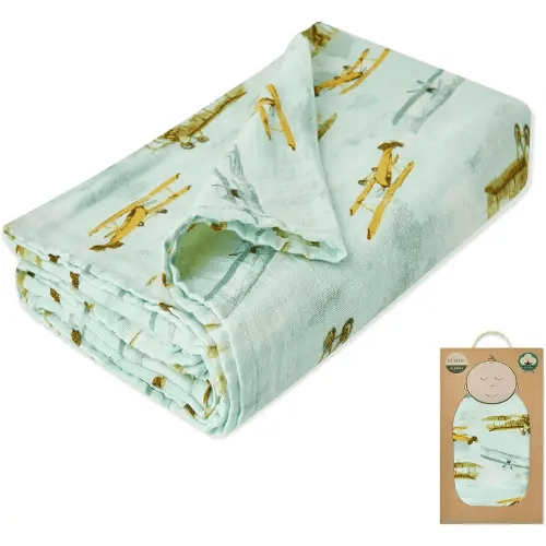 Milkbarn Cozy Wrap Swaddle Blankets - Organic Cotton Baby Receiving Blankets Gentle for Unisex Newborn Infant, Ideal for Toddler Registry, Vintage Planes