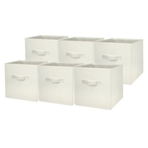 Mainstays Collapsible Cube Fabric Storage Bins (10.5" x 10.5"), 6 Pack, Vanilla Dream
