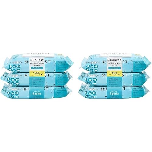 The Honest Company Fragrance Free Sanitizing Alcohol Wipes | Antibacterial + Safe for Hands | Kills 99% of Germs, Made With Aloe | 300 Count (6 Packs of 50)
