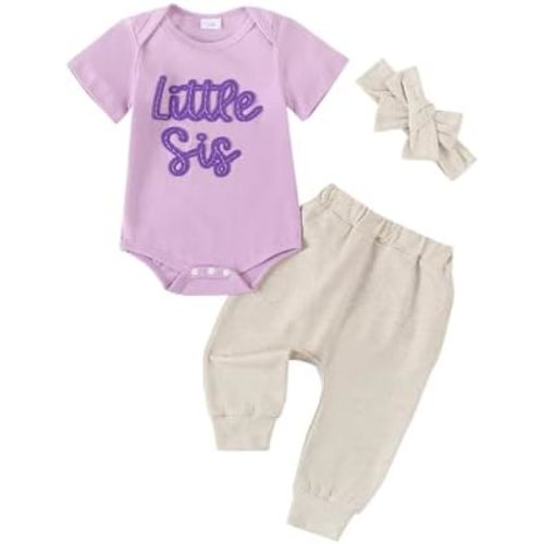 Newborn Baby girl clothes little sister Romper Lil Sis Short Sleeve Tshirt Pants Headband Summer Infant Clothes