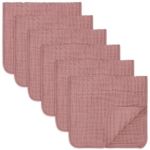 Comfy Cubs Muslin Burp Cloths Large 100% Cotton Hand Washcloths for Babies, Baby Essentials 6 Layers Extra Absorbent and Soft Boys & Girls Baby Rags for Newborn Registry (Mauve, 6-Pack, 20" X10") - 6-Pack 20"X10"