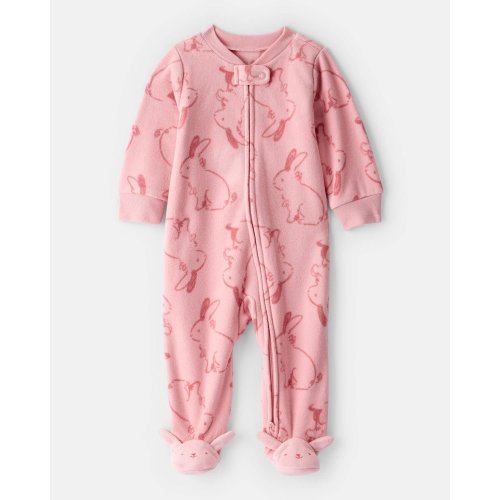 Baby Girl Bunny Print Fleece Long-Sleeve Loose Fit Sleep & Play Pajamas - Pink | Carter's
