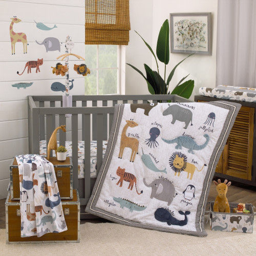 NoJo Baby 4 Piece Nursery Crib Bedding Set - Zoo Animals