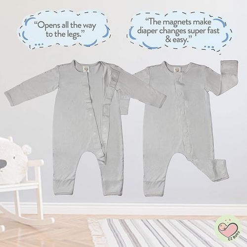 EZ Baby Magnetic Onesie, Magnetic Onesies for Baby Boy, Magnetic Baby Pajamas, Easy to Close Magnetic Sleepers