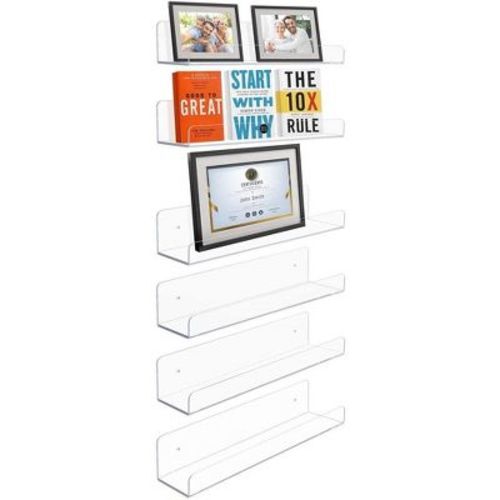 Sorbus 6 Pack Acrylic Wall Ledge Floating Shelf Rack Organizer - Perfect For Displaying Books, Decor, Kitchen Organization And More