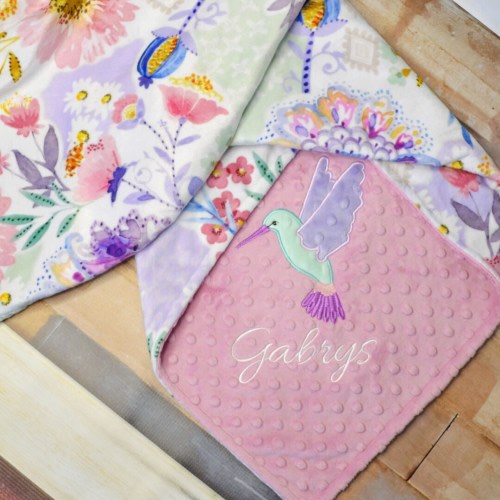 Hummingbird Floral Minky Baby Blanket, Personalized Blanket for Babies, Kids and Adults