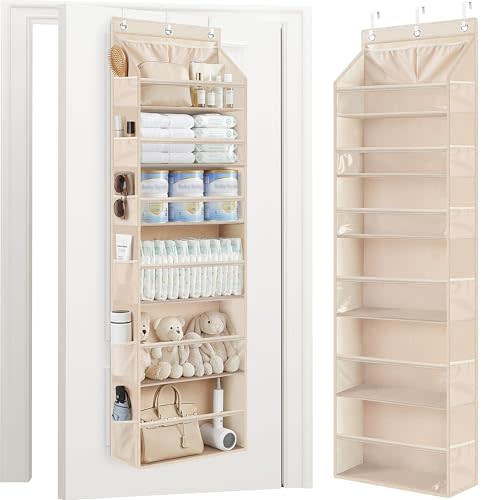 STORAGE MANIAC Over the Door Organizer Large Capacity Hanging Organizer, Clear Deep Pockets Behind Door Closet Organizer and Storage for Nursery, Bathroom, Bedroom, Pantry, 1 Pack Oat Beige