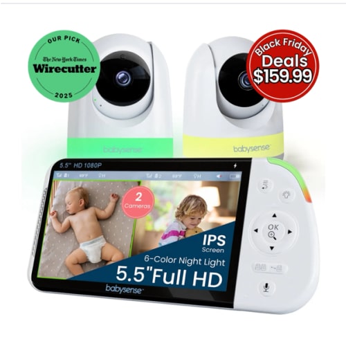 Maxview Baby Monitor 5.5 Inch 1080p Full HD, White Noise, Split-Screen Camera