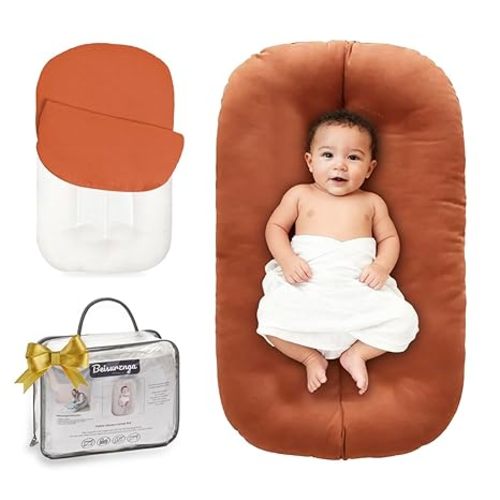 Baby Lounger for Newborn - Snuggle Cozy Me Lounger | Breathable Soft Cotton, 0-24 Months Portable Playtime Baby Nest, Newborn Baby Essentials Gifts- Orange (1 Lounger + 1 Cover)