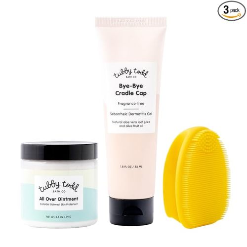 TUBBY TODD Cradle Cap Baby Hair Treatment Kit - Includes Bye-Bye Cradle Cap Gel, Cradle Cap Silicone Brush, & 3.5oz All Over Ointment - Gentle for Babies’ Sensitive Skin