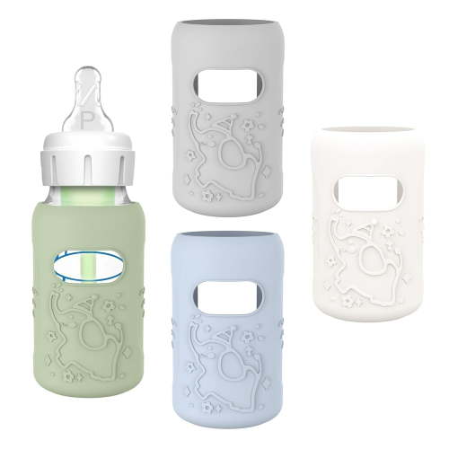 4 Pack Silicone Sleeves for Dr. Brown's Glass Baby Bottles, Anti Breakage Baby Bottle Sleeves Holder, Compatible with Dr. Brown's Newborn Narrow Glass Baby Bottles