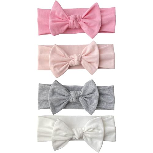 Baby Girl Headbands-Infant,Toddler Cotton Handmade Hairbands with Bows Child Hair Accessories (White, Gray, Pink, Powder Pink)