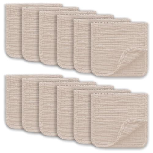 Muslin Burp Cloths Large 100% Cotton Hand Washcloths for Boys & Girls, Baby Essentials Extra Absorbent and Soft Burping Rags for Newborn Registry (Brown, 12-Pack, 20" X10")