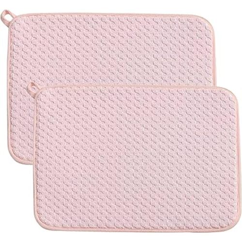 Pink Dish Drying Mats for Kitchen Counter, 2 Pack Dish Drying Mat Drying Pad, Dish Rack Drainer Mat, Kitchen Mat (Pink)