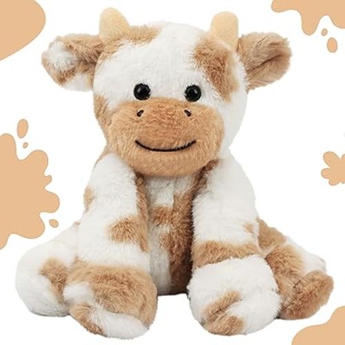 Hopearl Adorable Plush Cow Toy Floppy Dairy Cattle Soft Stuffed Animal Cute Birthday Gifts for Boys Girls Kids Toddlers, Light Brown, 9''