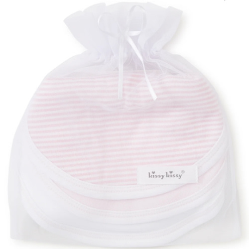 Pink Stripe 3 Pack Bib Set w/ Tulle Bag