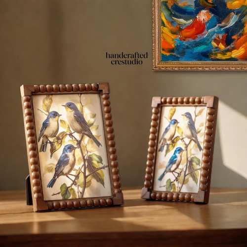 Walnut Wooden Photo Frame,4x6,5x7 Brown Carved wood picture frame,Rustic Birds Wall Art,Farmhouse art Frame,Vintage Bird Print frame
