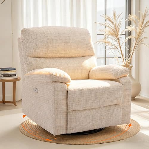 Power Nursery Swivel Recliner Lumbar Support Electric Rocking Swivel Glider with Adjustable Headrest Breastfeeding Swiveling Nursery Recliner Glider for Living Room Bedroom Nursing