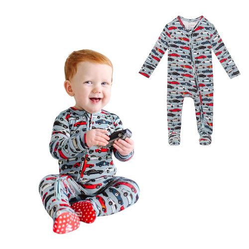 Posh Peanut Baby Boy Footie Pajamas - Soft Viscose Made from Bamboo 2 Way Zipper Sleepers & Onesies with Non-SlipGrips for Newborns to Toddlers (Newborn / 0-3 Months) Miles