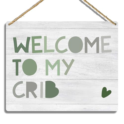 Sahjzk Baby Boy Nursery Decor, Welcome to My Crib Wooden Hanging Plaque, Wall Sign Decor for Baby Room, Rustic Nursery Wall Art, Baby Nursery Gifts