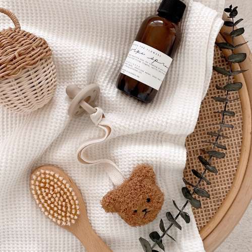 Teddy Bear Pacifier Holder: Sherpa Plush Baby Dummy Clip