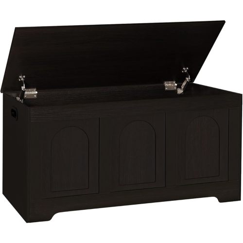 Storage Chest, 39.4” Wooden Toy Box with 2 Safety Hinges, Entryway Shoe Bench with Flip-Top, Sturdy Large Storage Trunk for Living Room, Bedroom, Playroom, Easy Assembly, Espresso